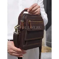 Сумка через плечо, барсетка Ryff Ryder RR 84545 D.BROWN с ручкой кожаная коричневого цвета