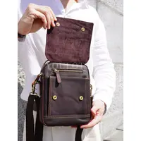 Сумка через плечо, барсетка Ryff Ryder RR 84545 D.BROWN с ручкой кожаная коричневого цвета