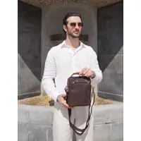Сумка через плечо, барсетка Ryff Ryder RR 84545 D.BROWN с ручкой кожаная коричневого цвета