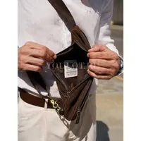 Сумка мужская через плечо Ruff Ryder 87136, бананка из натуральной кожи коричневая