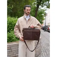 Кожаный портфель для документов Ruff Ryder 4129, сумка мужская Old Money коричневая