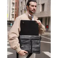 Портфель для документов A4 кожаный Ruff Ryder 4415 чёрный с ремнем через плечо Old Money