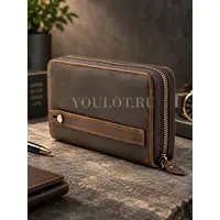 Клатч мужской Briefcase 9018 с одной молнией из натуральной кожи, кошелек - портмоне