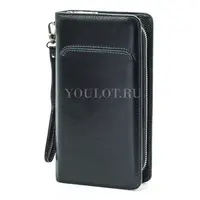Мужской черный клатч Briefcase 7M-106 кожаный с двумя молниями