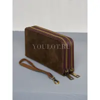 Клатч мужской Briefcase 1003 с двумя молниями из натуральной кожи, кошелек - портмоне