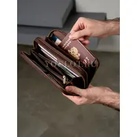 Клатч мужской Briefcase 1003 с двумя молниями из натуральной кожи, кошелек - портмоне