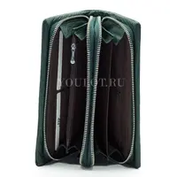 Женский кошелек с двумя молниями Briefcase 03D 9907-4 GREE кожаный зеленый