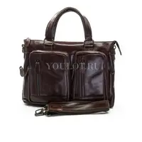 Мужской кожаный портфель Briefcase 33662# Brown для документов с плечевым ремнем