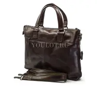 Мужской кожаный портфель Briefcase 33662# Brown для документов с плечевым ремнем