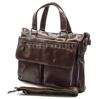 Мужской кожаный портфель Briefcase 33666# Brown с плечевым ремнем