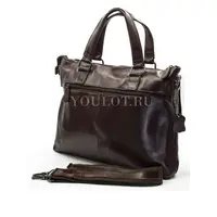 Мужской кожаный портфель Briefcase 33666# Brown с плечевым ремнем