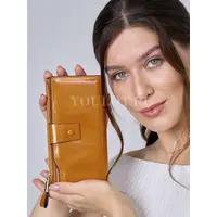 Вместительный кожаный кошелек для женщин с монетницей и молнией Briefcase 8236 хаки