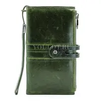 Практичный женский кошелек из кожи Briefcase C2156 с отделением для телефона темно-зеленый