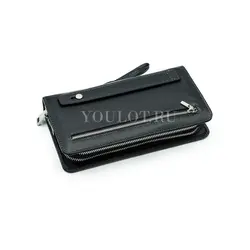 Мужской черный клатч Briefcase кожаный с двумя молниями