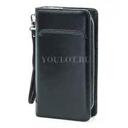 Мужской черный клатч Briefcase кожаный с двумя молниями