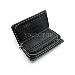 Мужской черный клатч Briefcase кожаный с двумя молниями
