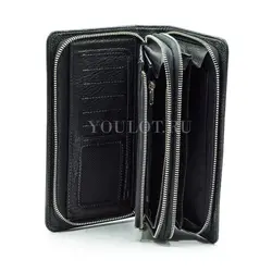 Мужской черный клатч Briefcase кожаный с двумя молниями