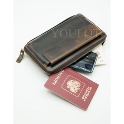 Клатч из натуральной кожи, кошелек - портмоне с карманом для телефона