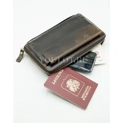 Клатч из натуральной кожи, кошелек - портмоне с карманом для телефона