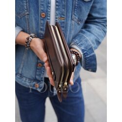 Клатч мужской из натуральной кожи для телефона и паспорта кожаный коричневый