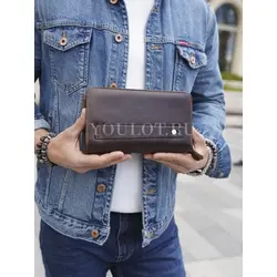 Клатч мужской из натуральной кожи для телефона и паспорта кожаный коричневый