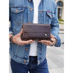 Клатч мужской из натуральной кожи для телефона и паспорта кожаный коричневый