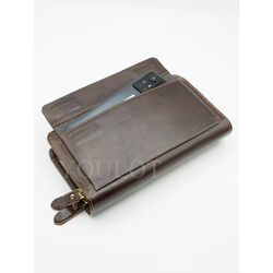 Клатч мужской из натуральной кожи для телефона и паспорта кожаный коричневый