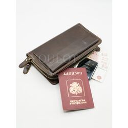 Клатч мужской из натуральной кожи для телефона и паспорта кожаный коричневый
