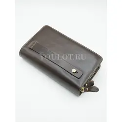 Клатч мужской из натуральной кожи для телефона и паспорта кожаный коричневый