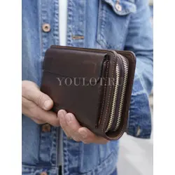 Клатч мужской из натуральной кожи для телефона и паспорта кожаный коричневый