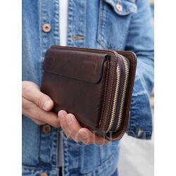 Клатч мужской из натуральной кожи для телефона и паспорта кожаный коричневый