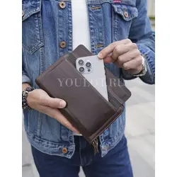 Клатч мужской из натуральной кожи для телефона и паспорта кожаный коричневый