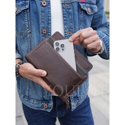 Клатч мужской из натуральной кожи для телефона и паспорта кожаный коричневый