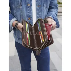 Клатч мужской из натуральной кожи для телефона и паспорта кожаный коричневый