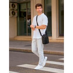 Сумка мужская через плечо Ruff Ryder из натуральной кожи черная