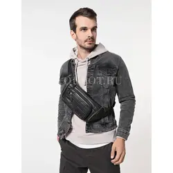 Сумка мужская через плечо Ruff Ryder, бананка из натуральной кожи