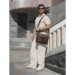 Сумка мужская через плечо Ruff Ryder A4 большая кожаная