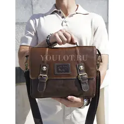 Сумка мужская через плечо Ruff Ryder A4 большая кожаная