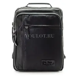 Рюкзак мужской из натуральной кожи Ruff Ryder черный с ручкой