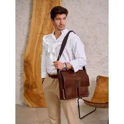 Сумка мужская через плечо Ruff Ryder A4 большая кожаная, портфель Old Money