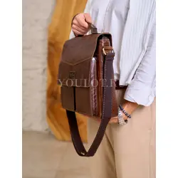 Сумка мужская через плечо Ruff Ryder A4 большая кожаная, портфель Old Money