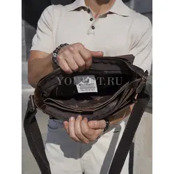 Сумка мужская через плечо Ruff Ryder A4 большая кожаная
