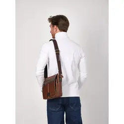 Сумка через плечо большая из натуральной кожи в офис Ryff Ryder коричневая