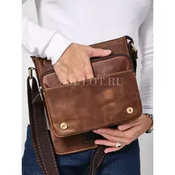 Сумка через плечо большая из натуральной кожи в офис Ryff Ryder коричневая