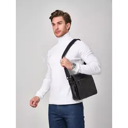 Сумка через плечо большая из натуральной кожи в офис Ryff Ryder черная