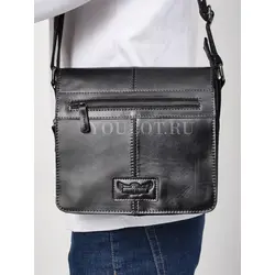 Сумка через плечо большая из натуральной кожи в офис Ryff Ryder черная