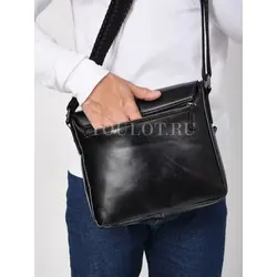 Сумка через плечо большая из натуральной кожи в офис Ryff Ryder черная