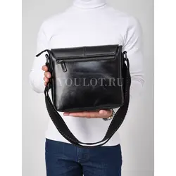 Сумка через плечо большая из натуральной кожи в офис Ryff Ryder черная