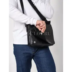 Сумка через плечо большая из натуральной кожи в офис Ryff Ryder черная