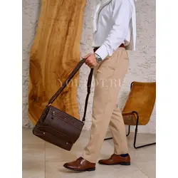 Сумка мужская кожаная Ruff Ryder большая коричневая